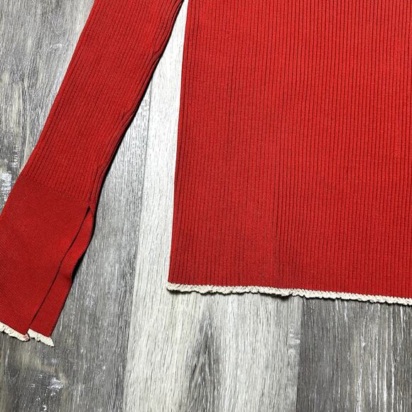 Zara Knit Red Long Sleeve Ribbed Sweater with Cream Trim - Picture 3 of 9